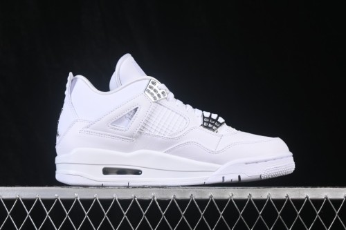 Nike Air Jordan 4 Retro PureMoney White Cat Leather Sneakers - 308497-100