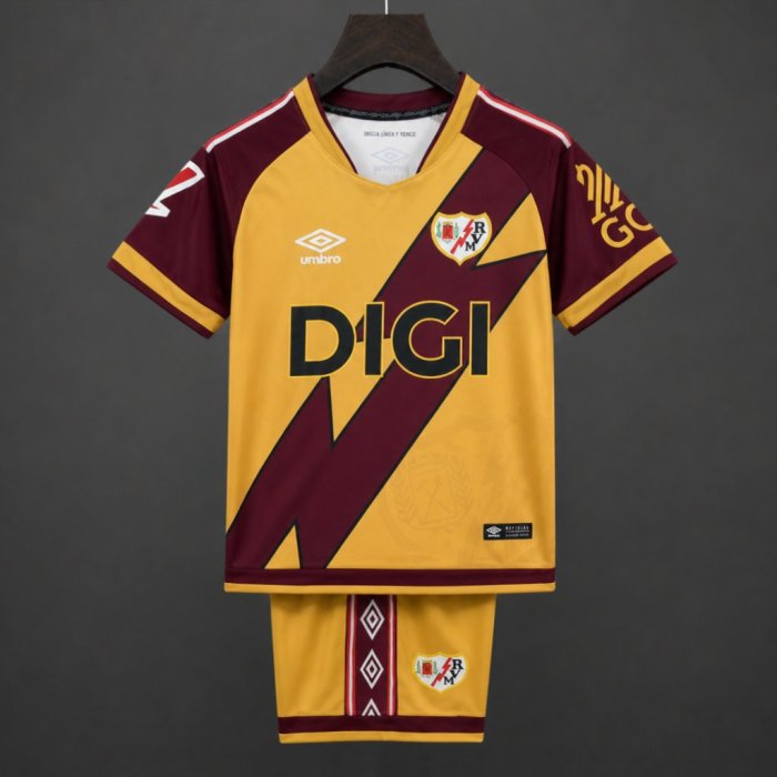26/27 Kids Rayo Vallecano Yellow & Maroon Away Jersey Kit