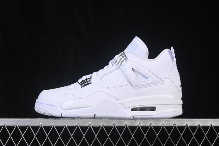 Nike Air Jordan 4 Retro PureMoney White Cat Leather Sneakers - 308497-100