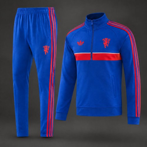 26/27 Manchester United Blue/Red Full Zipper Jacket + Long Pants