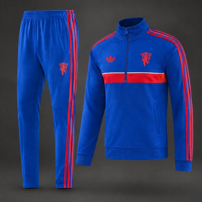 26/27 Manchester United Blue/Red Full Zipper Jacket + Long Pants