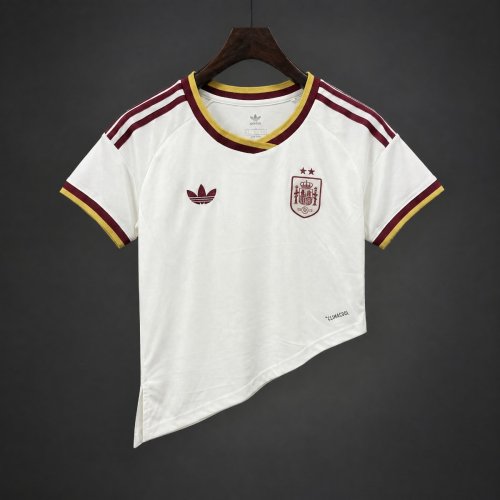 2 Stars 2026 Women Spain Away White Asymmetric Hem Crop Jersey