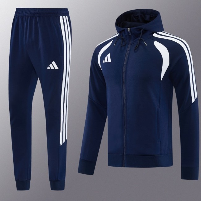 26/27 Adidas M06 Navy Blue Full Zipper Hooded Jacket Tracksuit + Long Pants