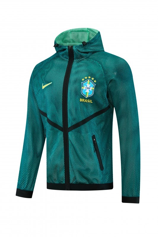 26/27 Brazil  Green Mesh Anthem Full Zipper Hooded Windbreaker Jacket