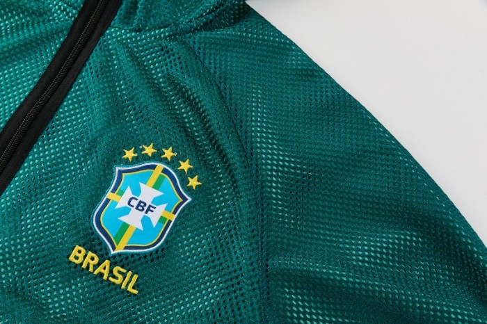 26/27 Brazil  Green Mesh Anthem Full Zipper Hooded Windbreaker Jacket