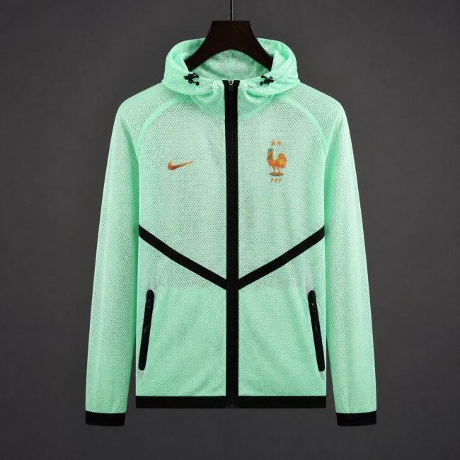 26/27 France Light Green Mesh Anthem Full Zipper Hooded Windbreaker Jacket