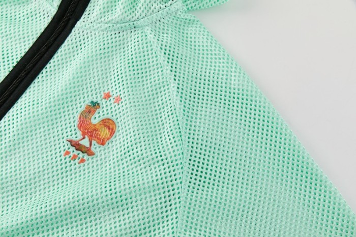 26/27 France Light Green Mesh Anthem Full Zipper Hooded Windbreaker Jacket