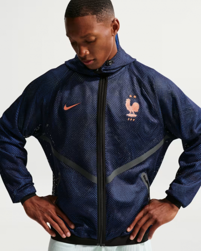 26/27 France Navy Blue Mesh Anthem Full Zipper Hooded Windbreaker Jacket