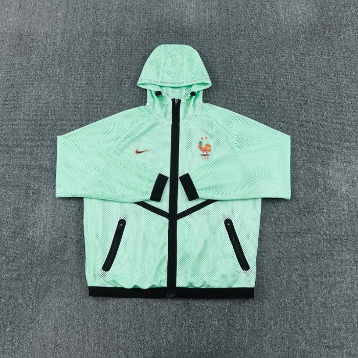 26/27 France Light Green Mesh Anthem Full Zipper Hooded Windbreaker Jacket