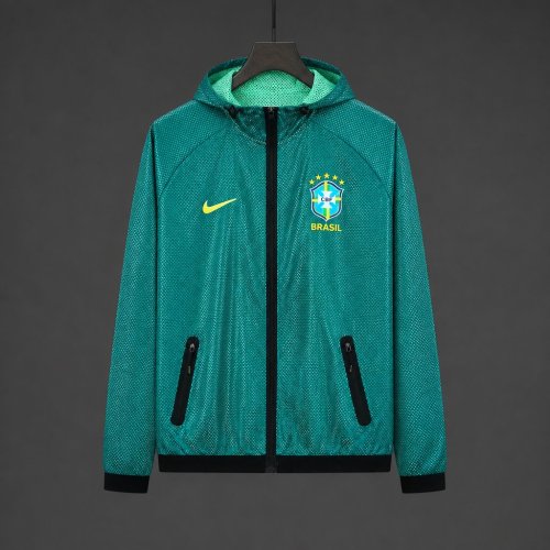 26/27 Brazil  Green Mesh Anthem Full Zipper Hooded Windbreaker Jacket