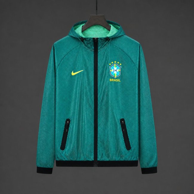 26/27 Brazil  Green Mesh Anthem Full Zipper Hooded Windbreaker Jacket