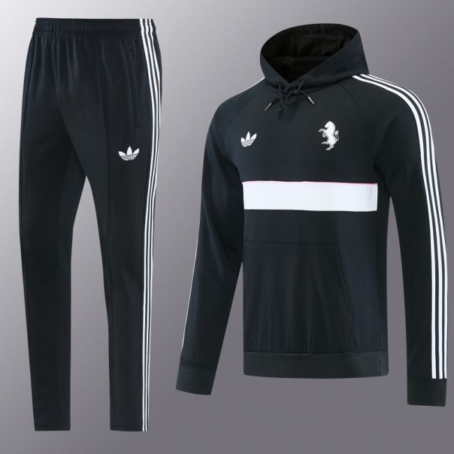 26/27 Juventus Black Hoodie Full Zipper Jacket + Long Pants