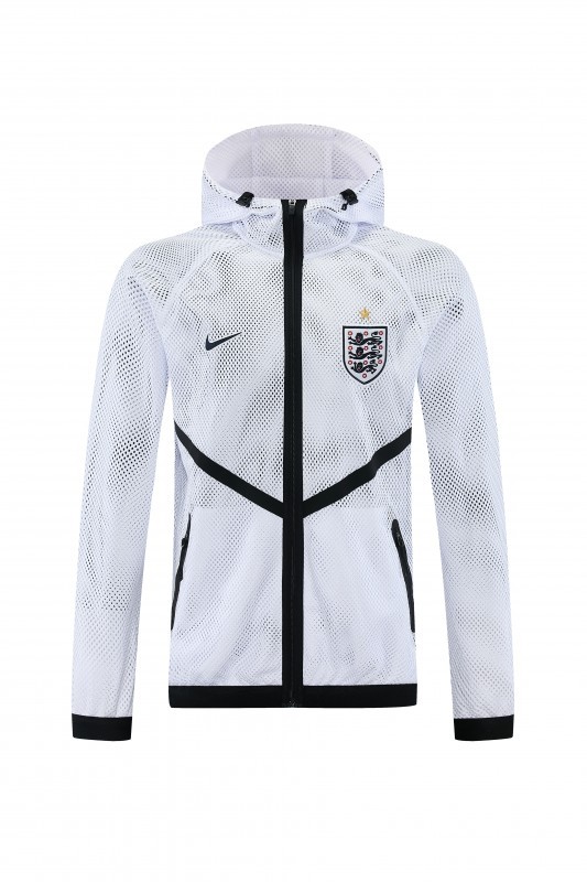 2026 England White Mesh Anthem Full Zipper Hooded Windbreaker Jacket