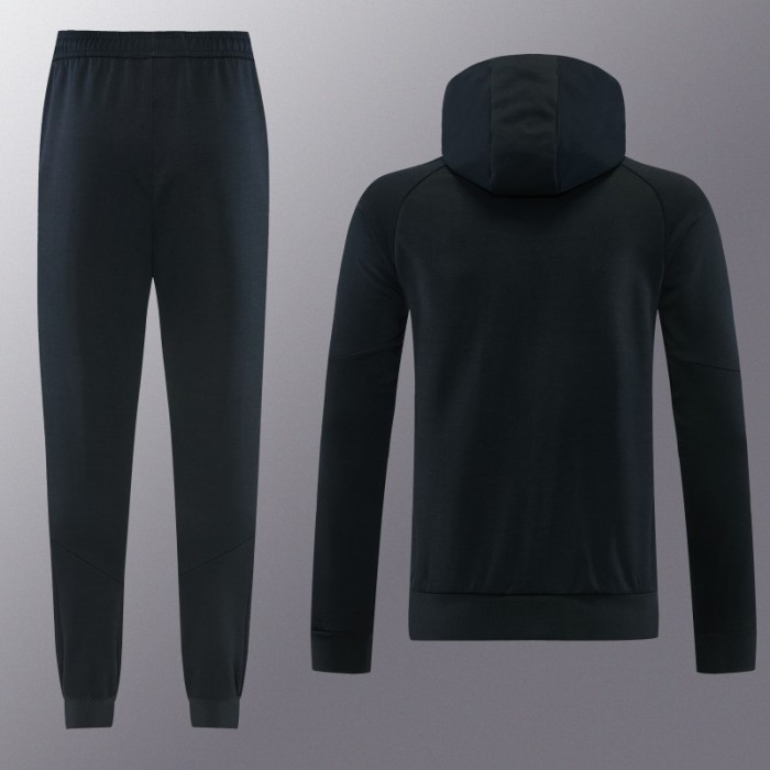 26/27 Adidas M06  Black Full Zipper Hooded Jacket Tracksuit + Long Pants