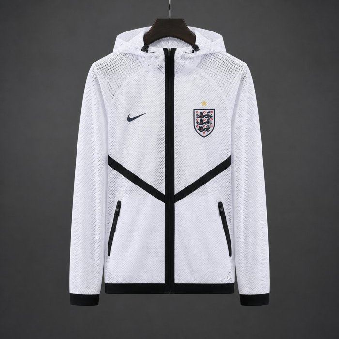 2026 England White Mesh Anthem Full Zipper Hooded Windbreaker Jacket