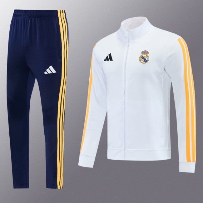 26/27 Real Madrid White Full Zipper Jacket Tracksuit + Long Pants