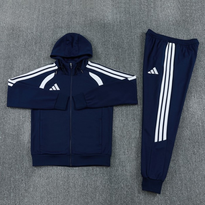 26/27 Adidas M06  Navy Blue Full Zipper Hooded Jacket Tracksuit + Long Pants