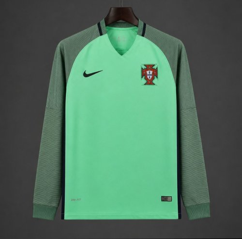 Retro 2016 Portugal Away Green Long Sleeve Jersey