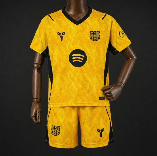 26/27 Kids Barcelona Goalkeeper 3 Yellow Jersey Kit