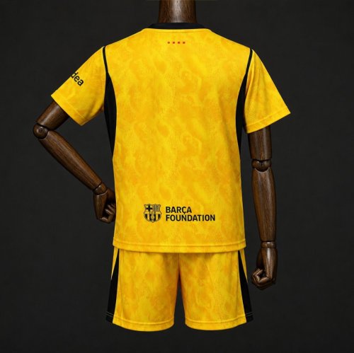 26/27 Kids Barcelona Goalkeeper 3 Yellow Jersey Kit