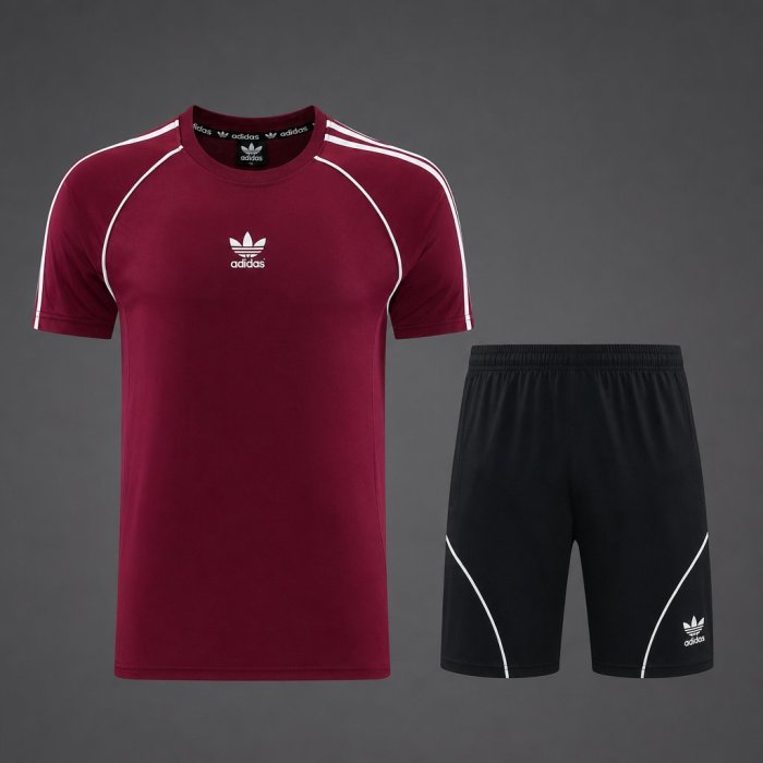 26/27 Adidas AD15  Dark Red Short Sleeve+Soccer Shorts
