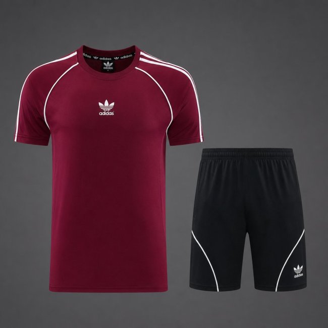 26/27 Adidas AD15 Dark Red Short Sleeve+Soccer Shorts