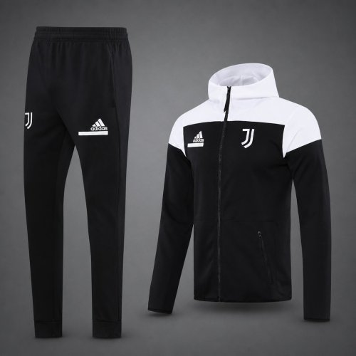 26/27 Juventus  Black/White Full Zipper Hooded Jacket Tracksuit + Long Pants