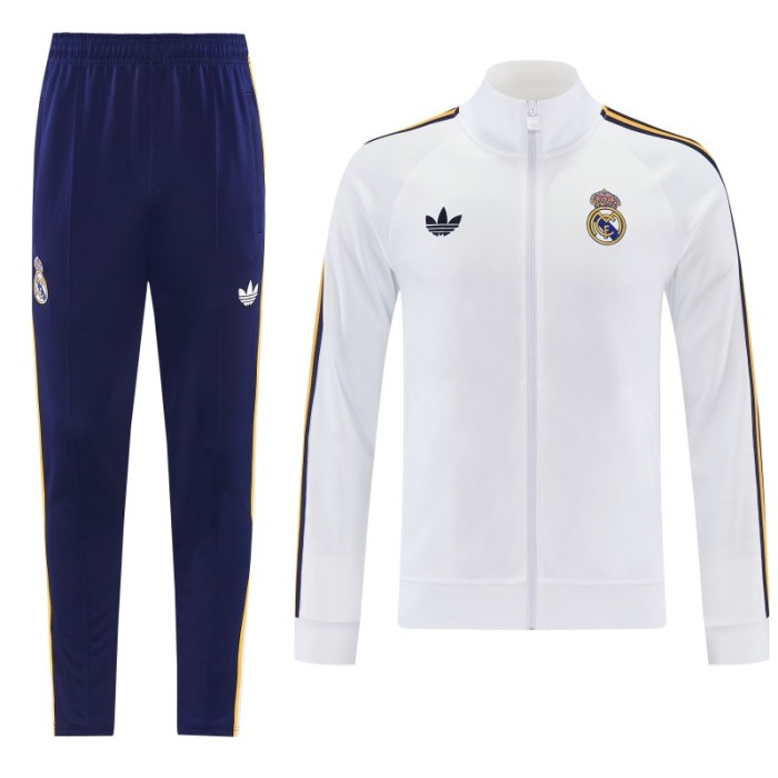 26/27 Real Madrid White Full Zipper Jacket Tracksuit + Long Pants