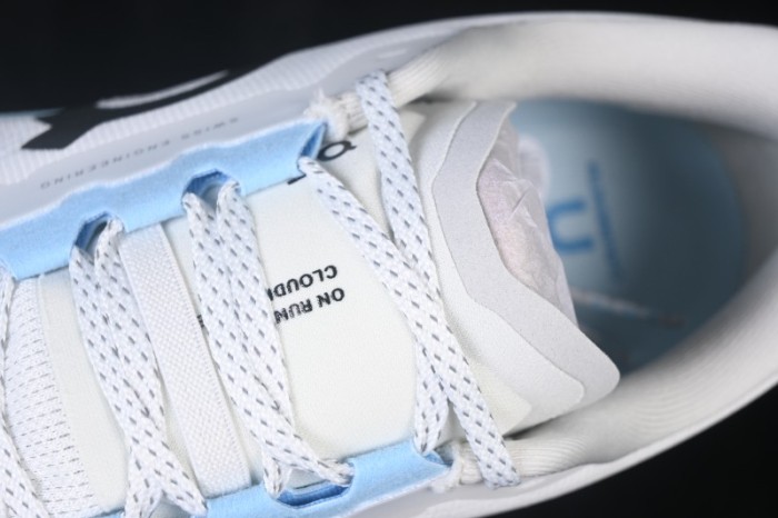 On Cloudmonster 3 Cushioned Running Shoes – White/Light Blue with Black Logo