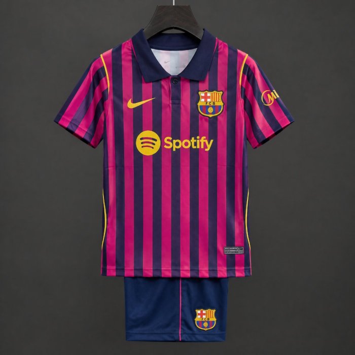 27/28 Kids Barcelona Home Black Red Stripes Jersey