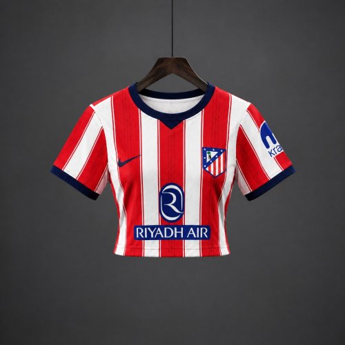 2026 Atletico Madrid Home Red Stripes Women Crop Jersey