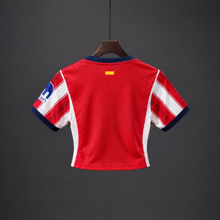 2026 Atletico Madrid Home Red Stripes Women Crop Jersey