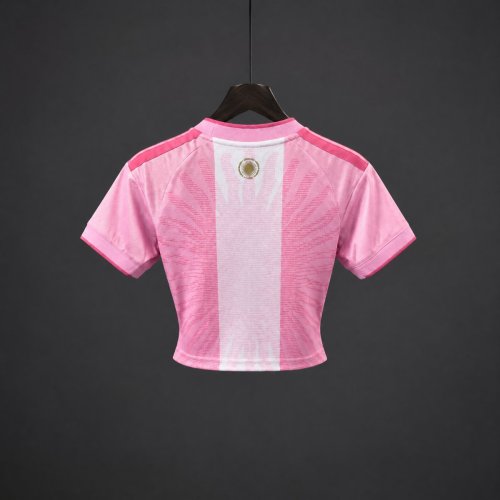 2026 Argentina MESSI Tribute Pink Women Crop Jersey