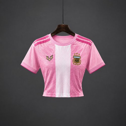 2026 Argentina MESSI Tribute Pink Women Crop Jersey