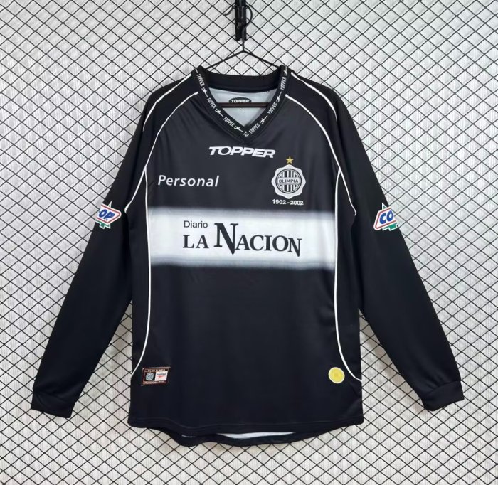 Retro 01/02 Club Olimpia Away Black Centenary Long Sleeve Jersey