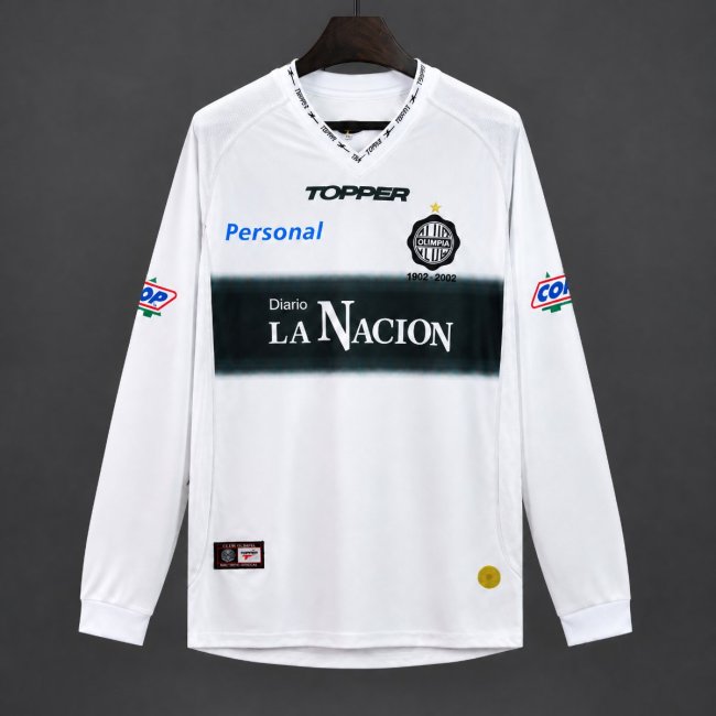 Retro 2002 Club Olimpia Home Long Sleeve White Jersey