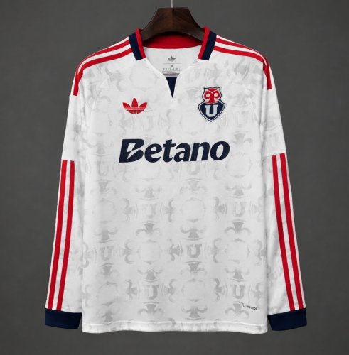 26/27 Universidad de Chile Away White Chuncho Monogram Embossed Pattern Long Sleeve Jersey
