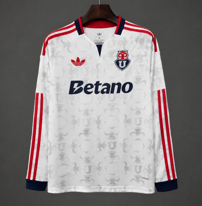 26/27 Universidad de Chile Away White Chuncho Monogram Embossed Pattern Long Sleeve Jersey