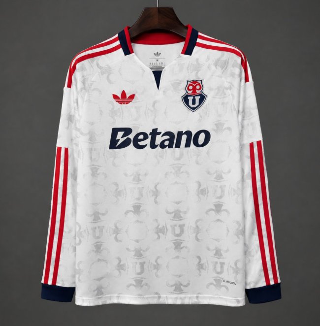 26/27 Universidad de Chile Away White Chuncho Monogram Embossed Pattern Long Sleeve Jersey