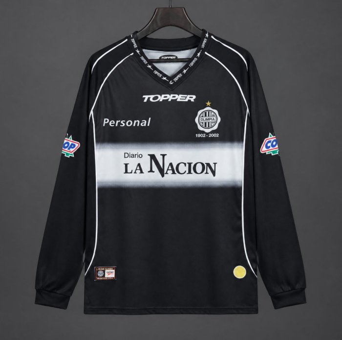 Retro 01/02 Club Olimpia Away Black Centenary Long Sleeve Jersey