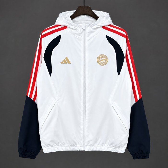 26/27 Bayern Munich white Full Zipper Hooded  Windbreaker