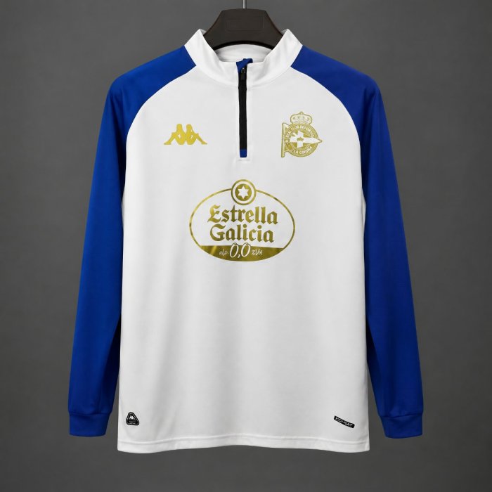 26/27 Deportivo La Coruña White with Blue  Long Sleeve Half-Zip Jersey