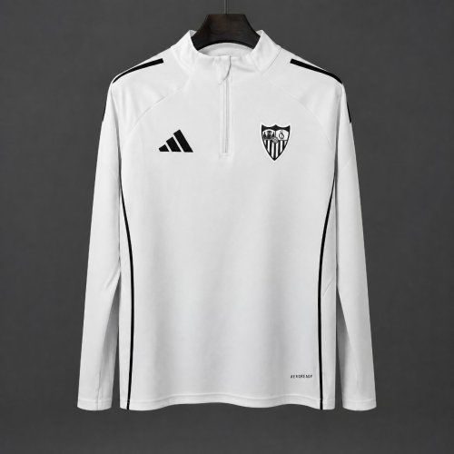 25/26 Sevilla FC White Long Sleeve Half-Zip Training Top