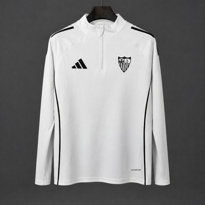 25/26 Sevilla FC White Long Sleeve Half-Zip Training Top