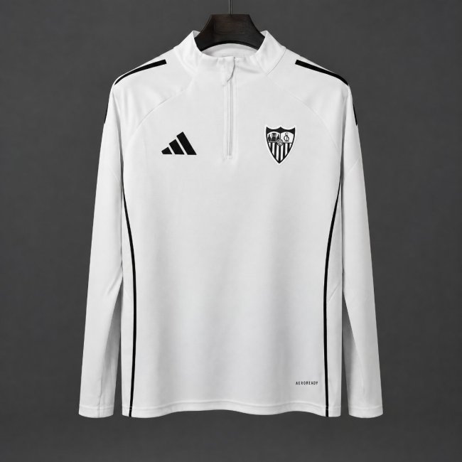 25/26 Sevilla FC White Long Sleeve Half-Zip Training Top