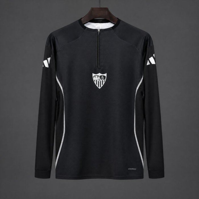 25/26 Sevilla FC Black Long Sleeve Half-Zip Training Top