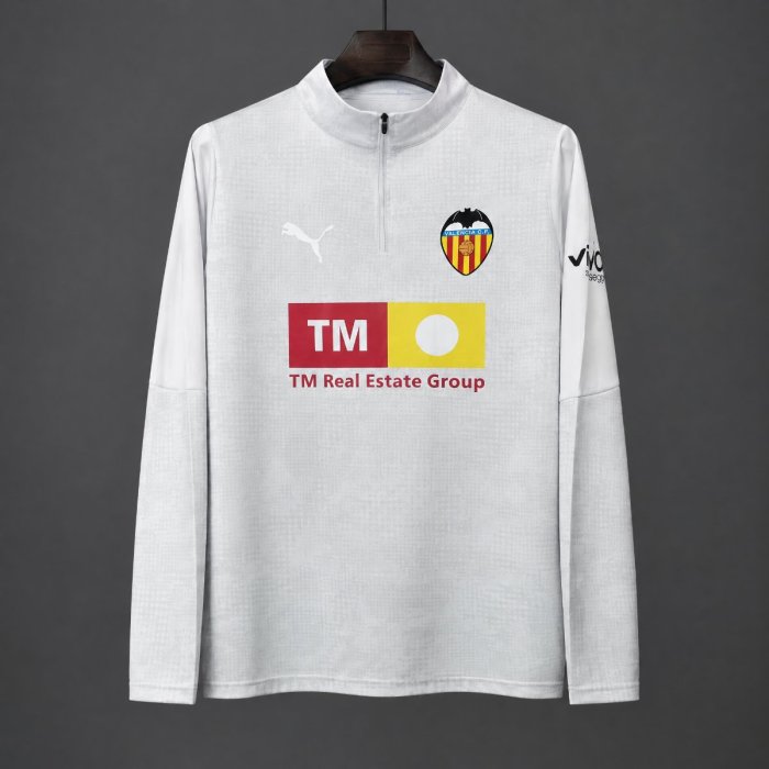 25/26 Valencia CF White Long Sleeve Half-Zip Training Top