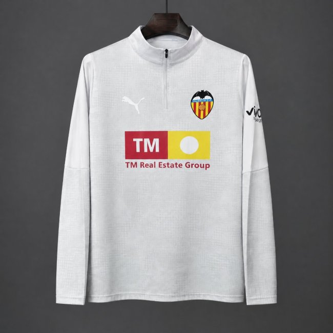 25/26 Valencia CF White Long Sleeve Half-Zip Training Top