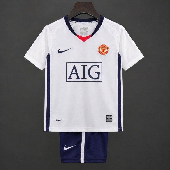 Retro Kids 08/09 Manchester United White Away League Jersey