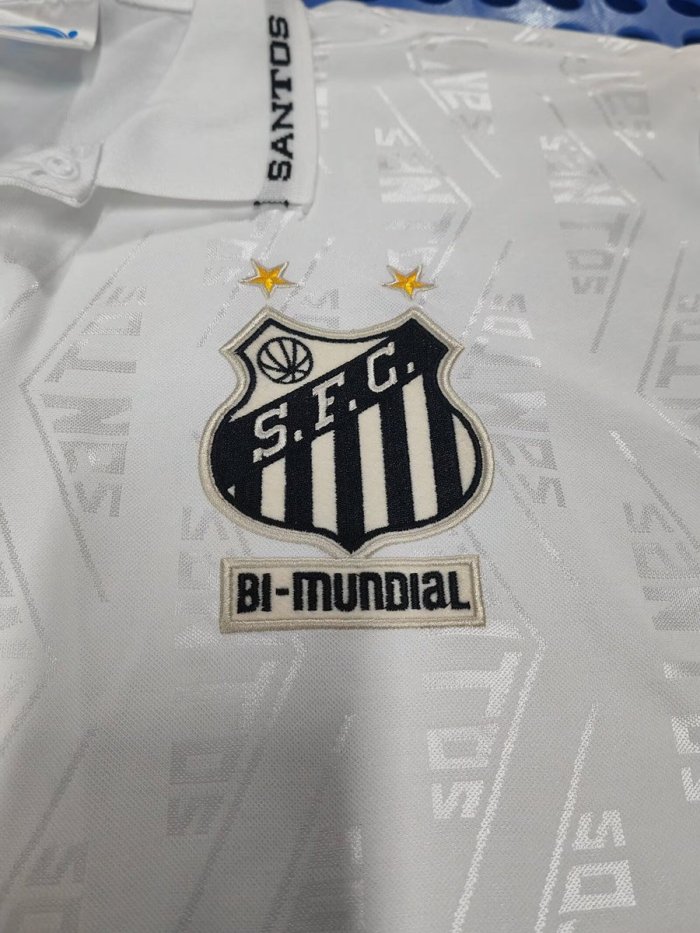 Retro 1994 Santos Pre-Season Home White Black Without Sponsor Jersey